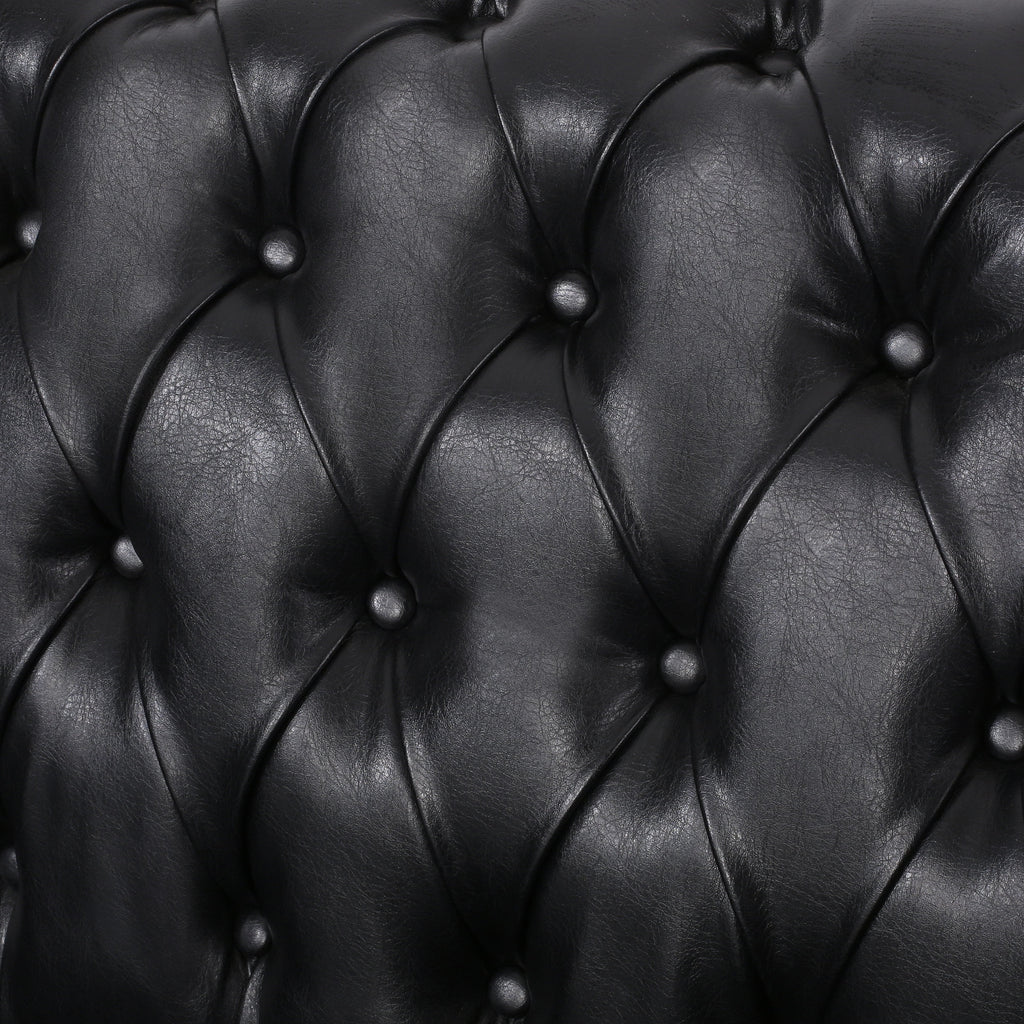Midnight Black Leather Tufted Loveseat E217