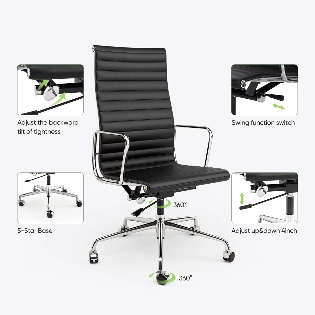 Black Ergonomic Leather Office Chair with Lumbar Support J71388