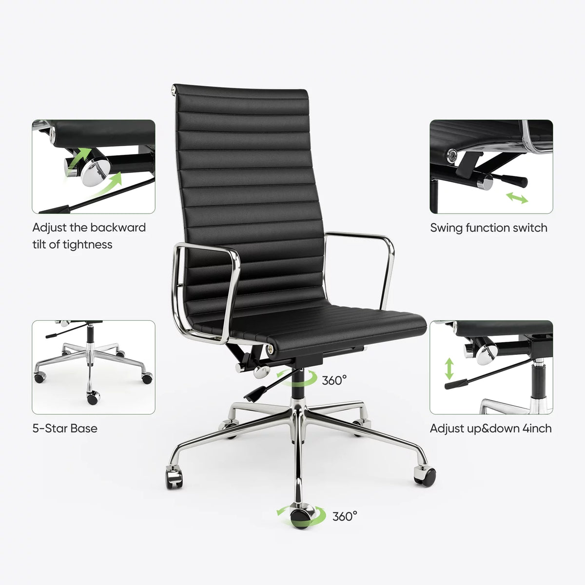 Black Ergonomic Leather Office Chair with Lumbar Support J71388
