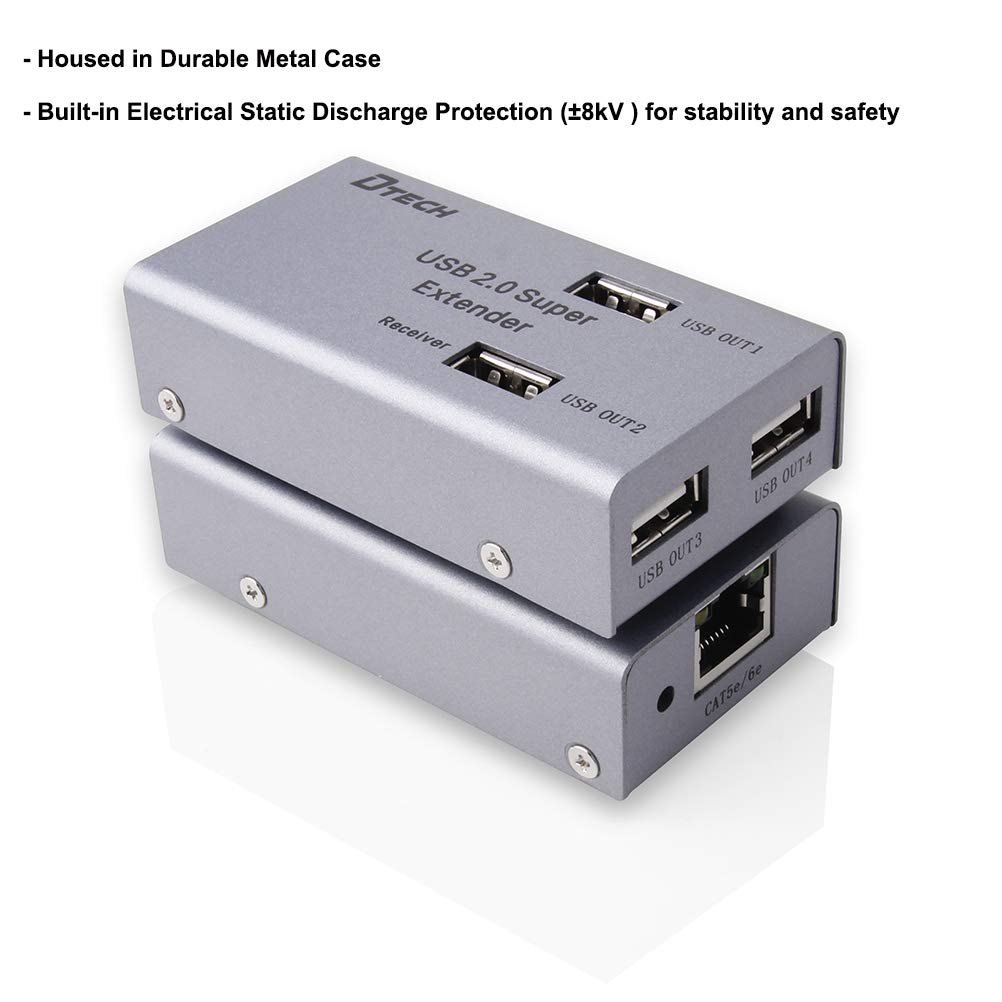 50m Multiport USB Extender Over Ethernet Cat5 Cat6 Cable with 4 USB Expansion Port Data Hub Power Adapter P969