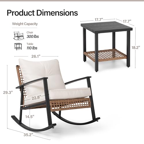 3-Piece Rocking Bistro Set with Thick Cushions and 2-Tier Coffee Table C49992