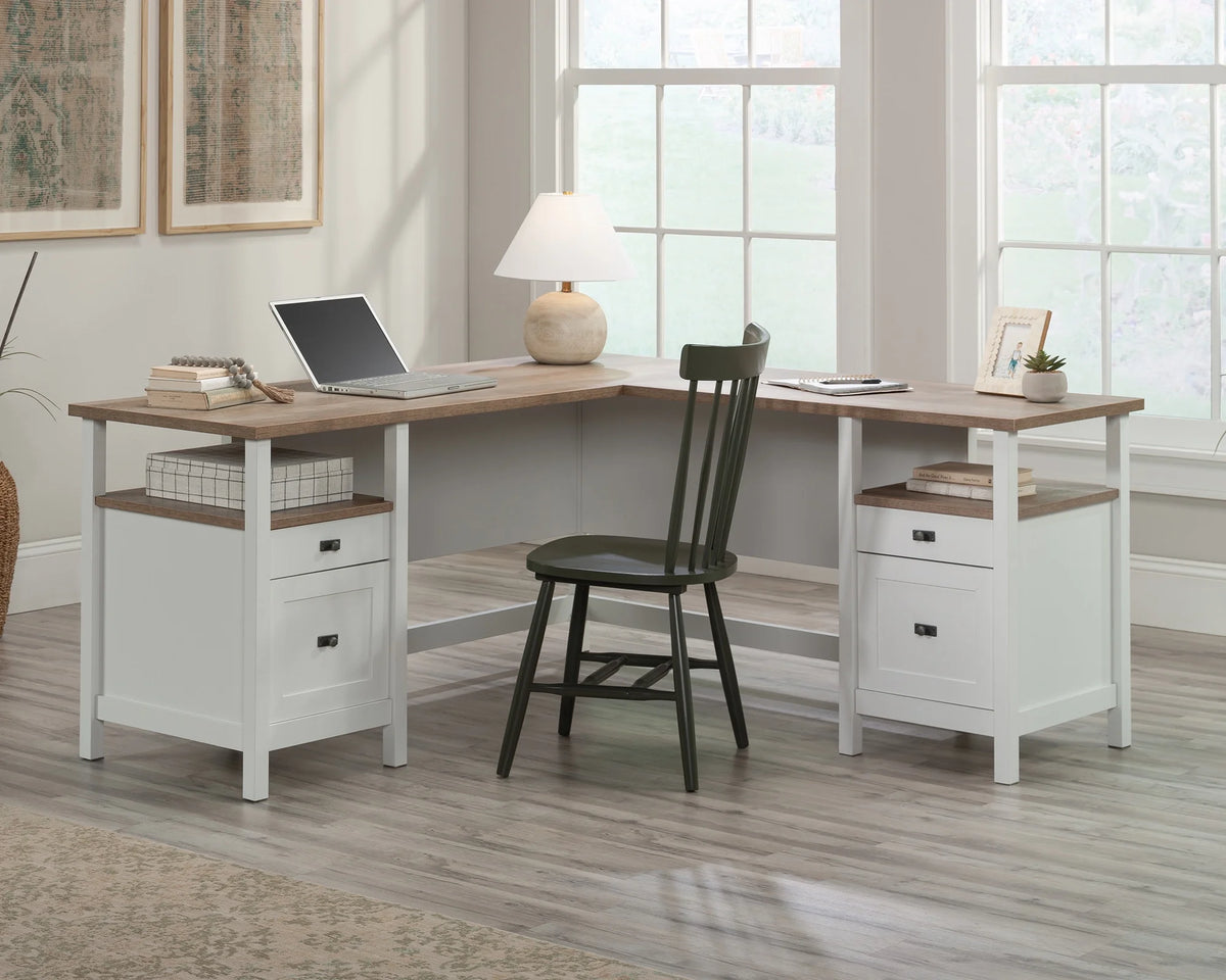 L-Shaped White Engineered Wood Desk H44038