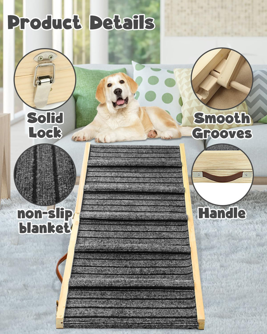 47.2" Long Wooden Folding Pet Ramp with Non-Slip Traction Mat (Grey) H15860