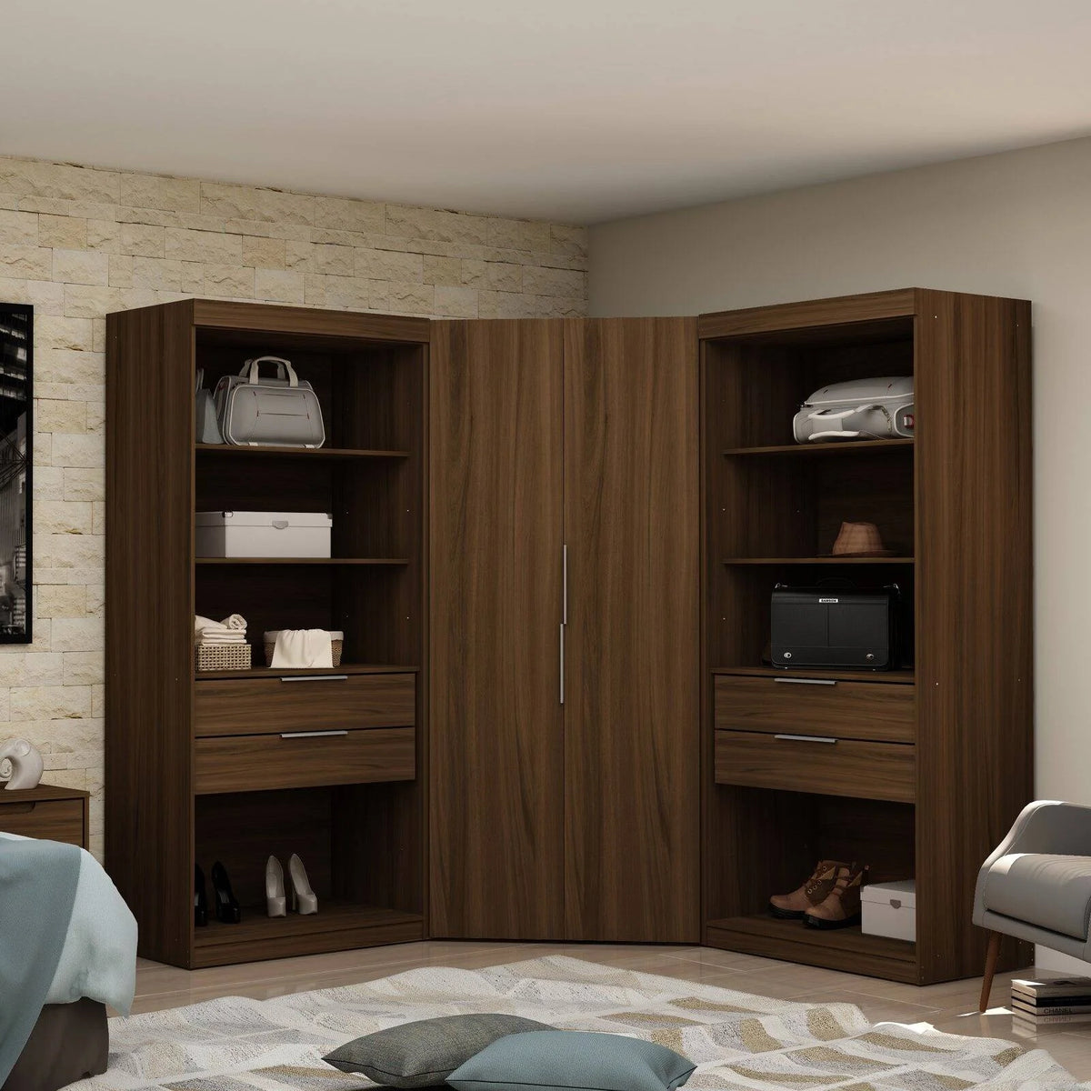White 4 Drawer Corner Wardrobe Set of 3 Q7457