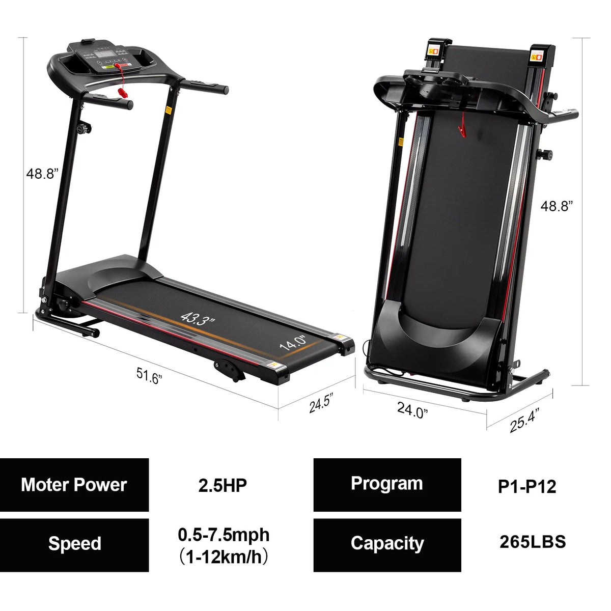 2.5HP Folding Treadmill with Incline W209