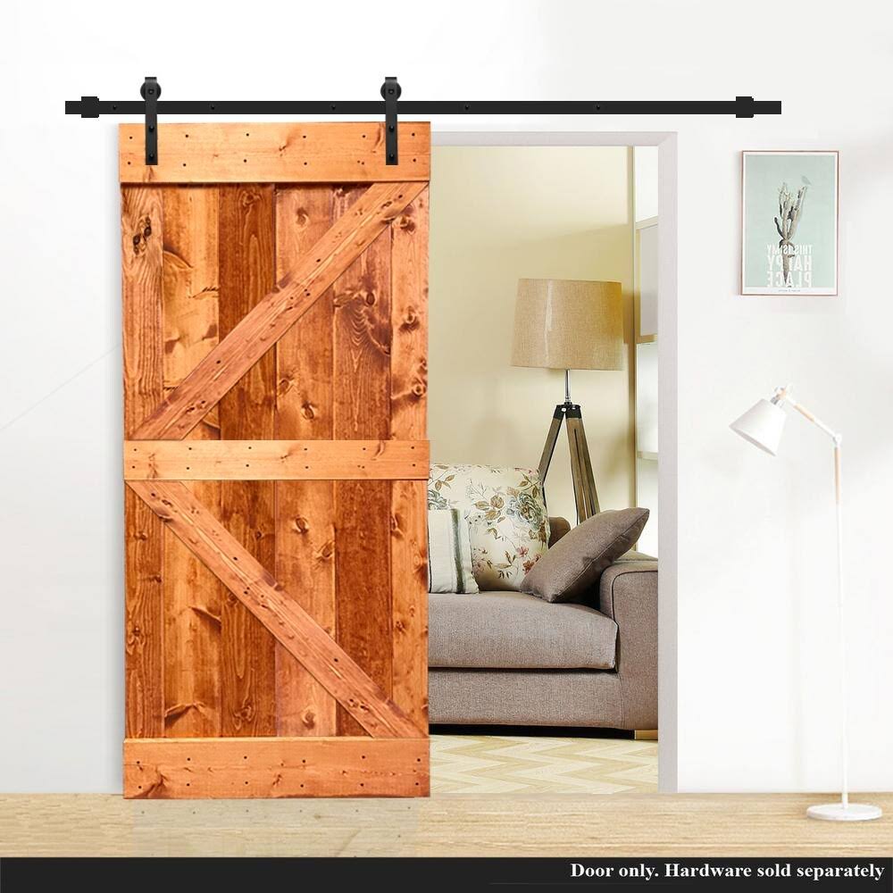 30 in. x 84 in. Red Walnut Stained Solid Pine Wood Interior Sliding Barn Door Slab Z2125