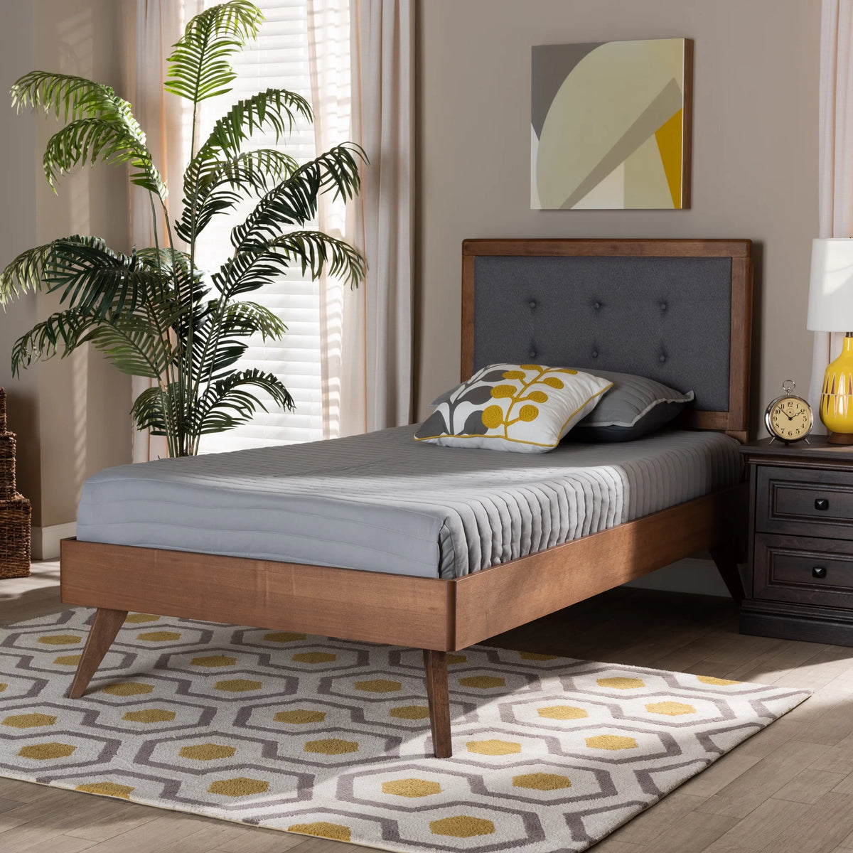 Dark Grey Fabric Upholstered Twin Size Platform Bed L82512