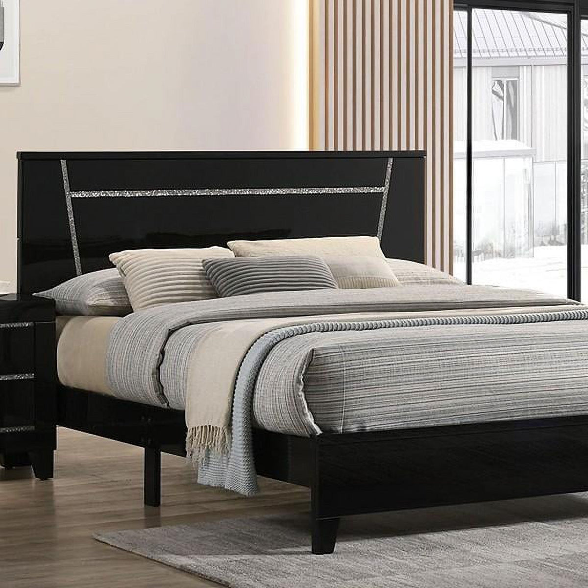 Black 5pcs Queen Solid Wood Bedroom Set P701685