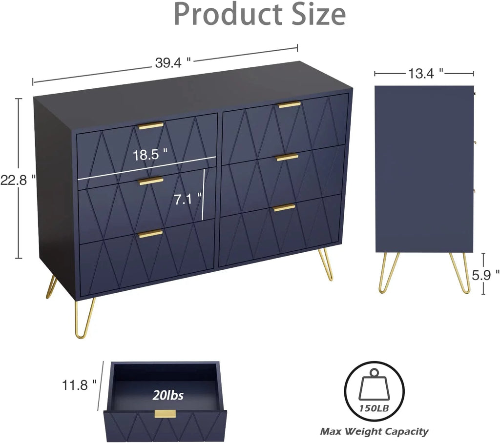 Navy Blue 6 Drawer Dresser Y9627