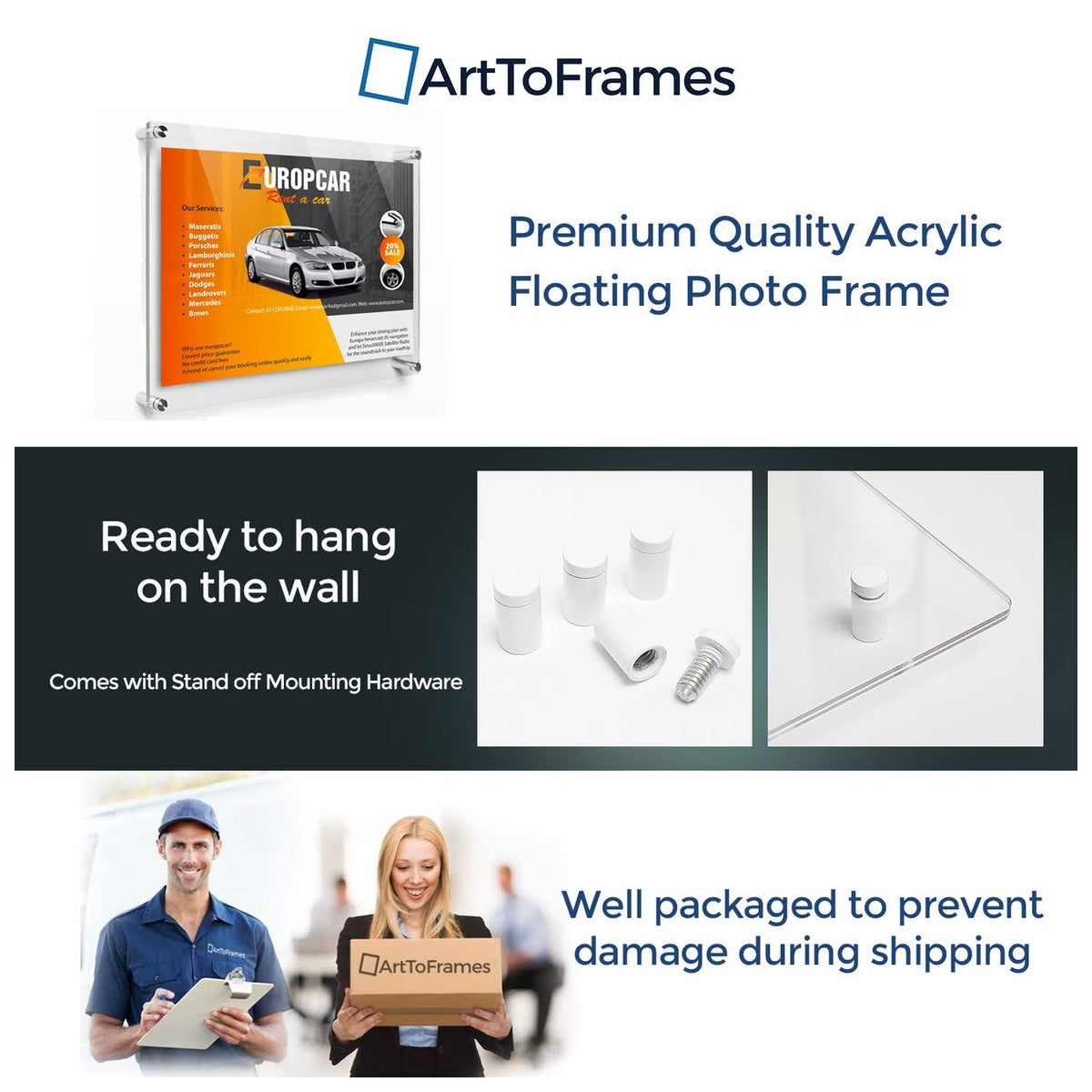 Acrylic Floating Frame for Pictures Up to 23x27 Inches with White Acrylic Standoff J355713