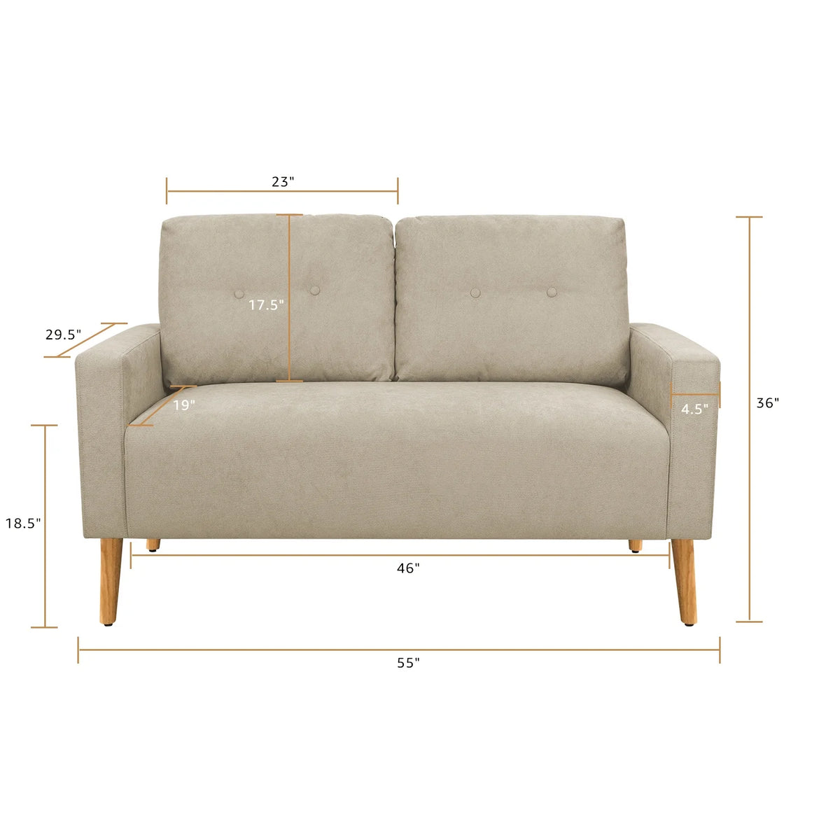 Fabric Loveseat Couch Sofa with Solid Wood Frame H290