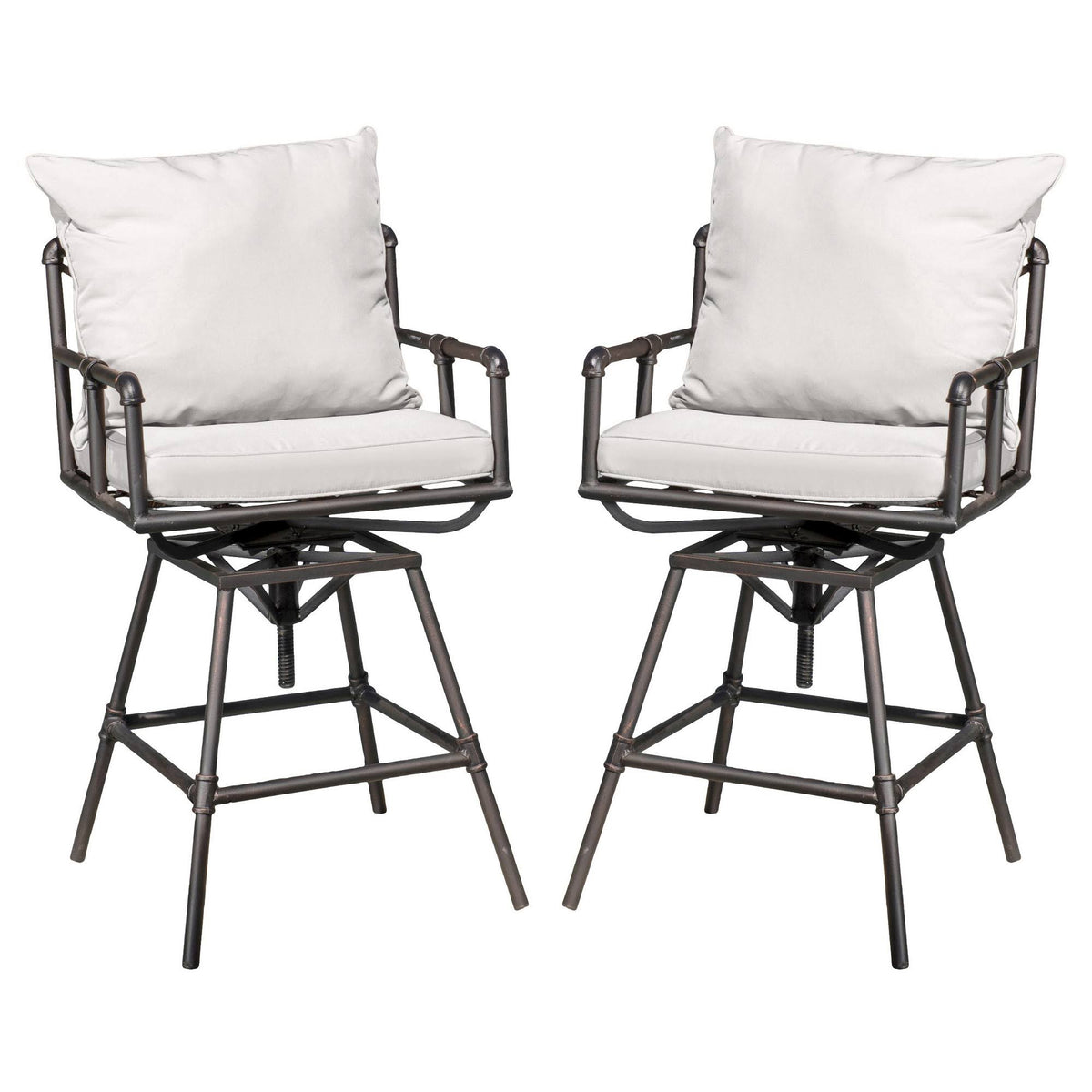 Set of 2 Black Adjustable Iron Barstool with Cushion P47070