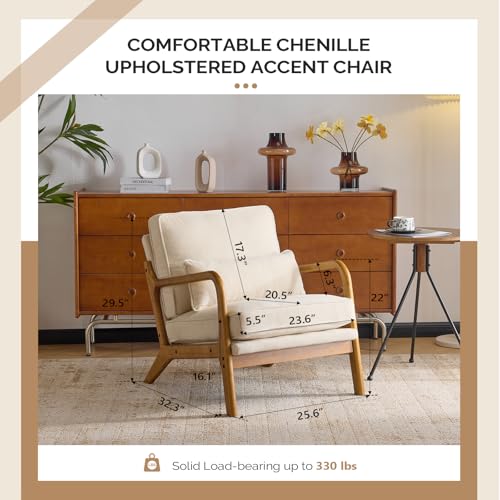 Cream Chenille Accent Chair with Cushion & Lumbar Pillow W595
