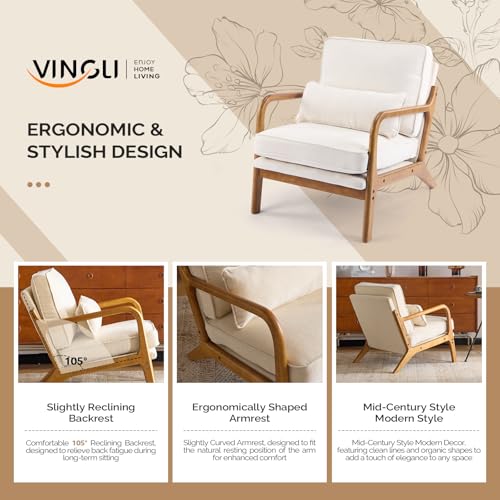 Cream Chenille Accent Chair with Cushion & Lumbar Pillow W595