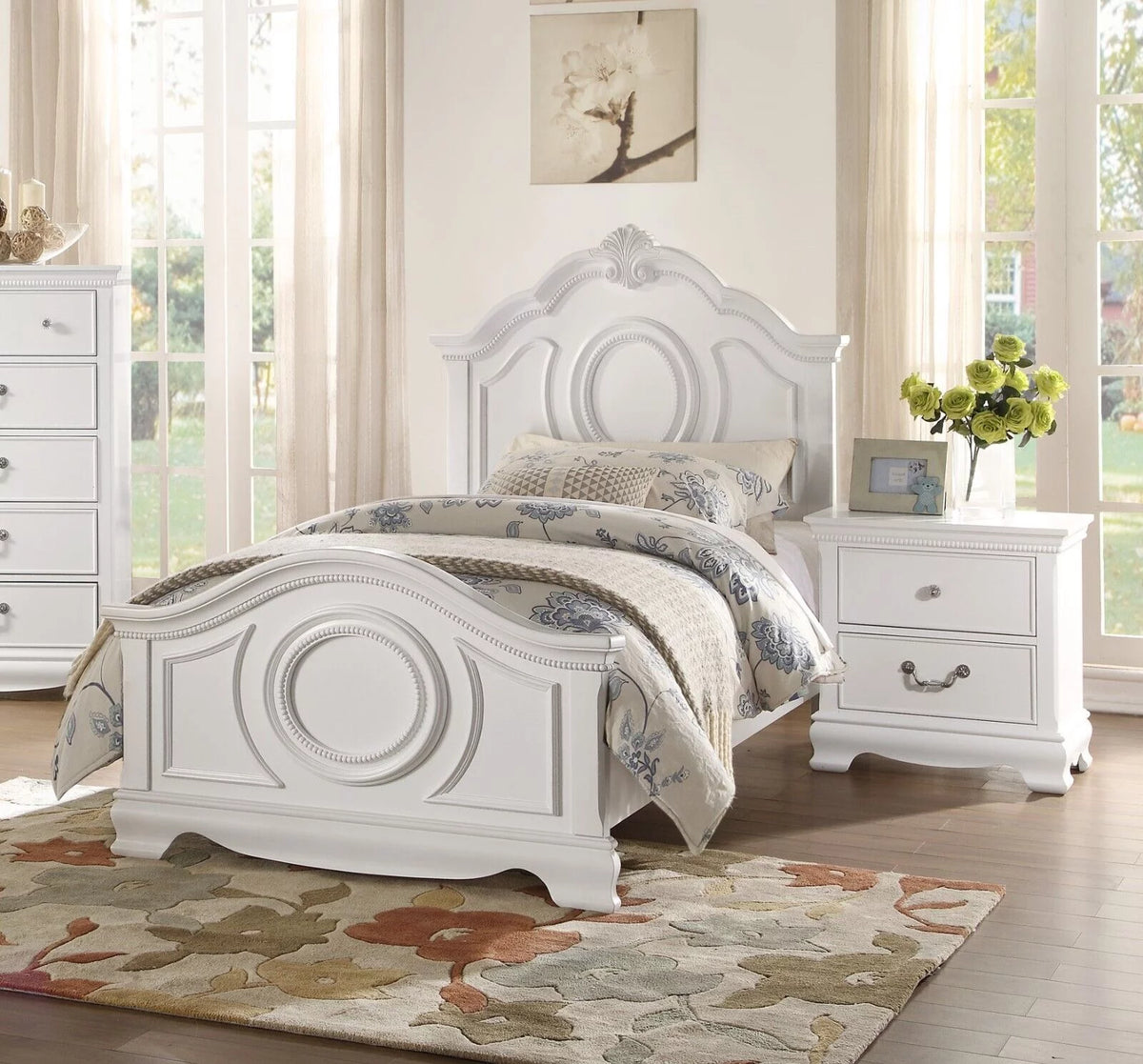 White Full Panel Bed Nightstands 3pc Bedroom Set M177