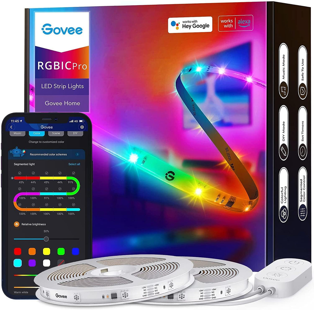 65.6ft RGBIC LED Strip Lights, 2 Rolls of 32.8ft, Pack of 2 Q619