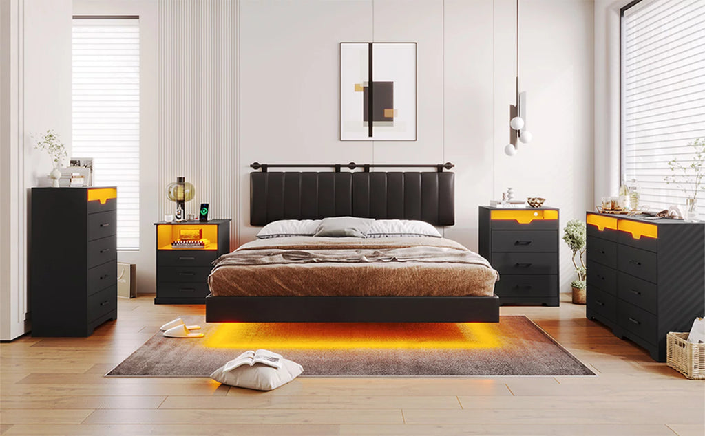 3 Drawers Black Dresser with LED Lights P2239