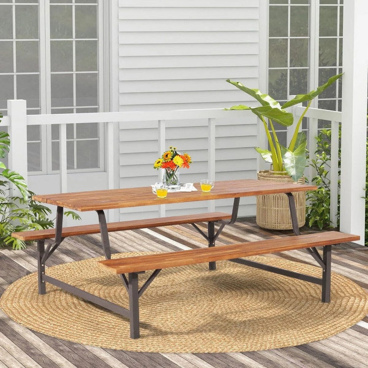 6-Person Outdoor Picnic Table and Bench Set K83878