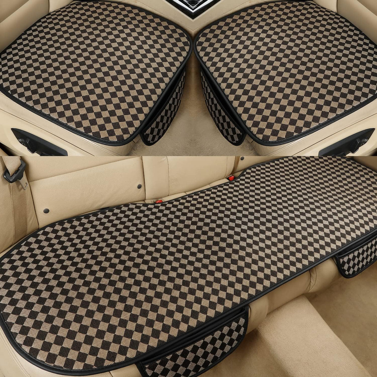3 Packs Houndstooth Fabric Bottom Car Seat Covers with Rear Bench Seat Cover D4763