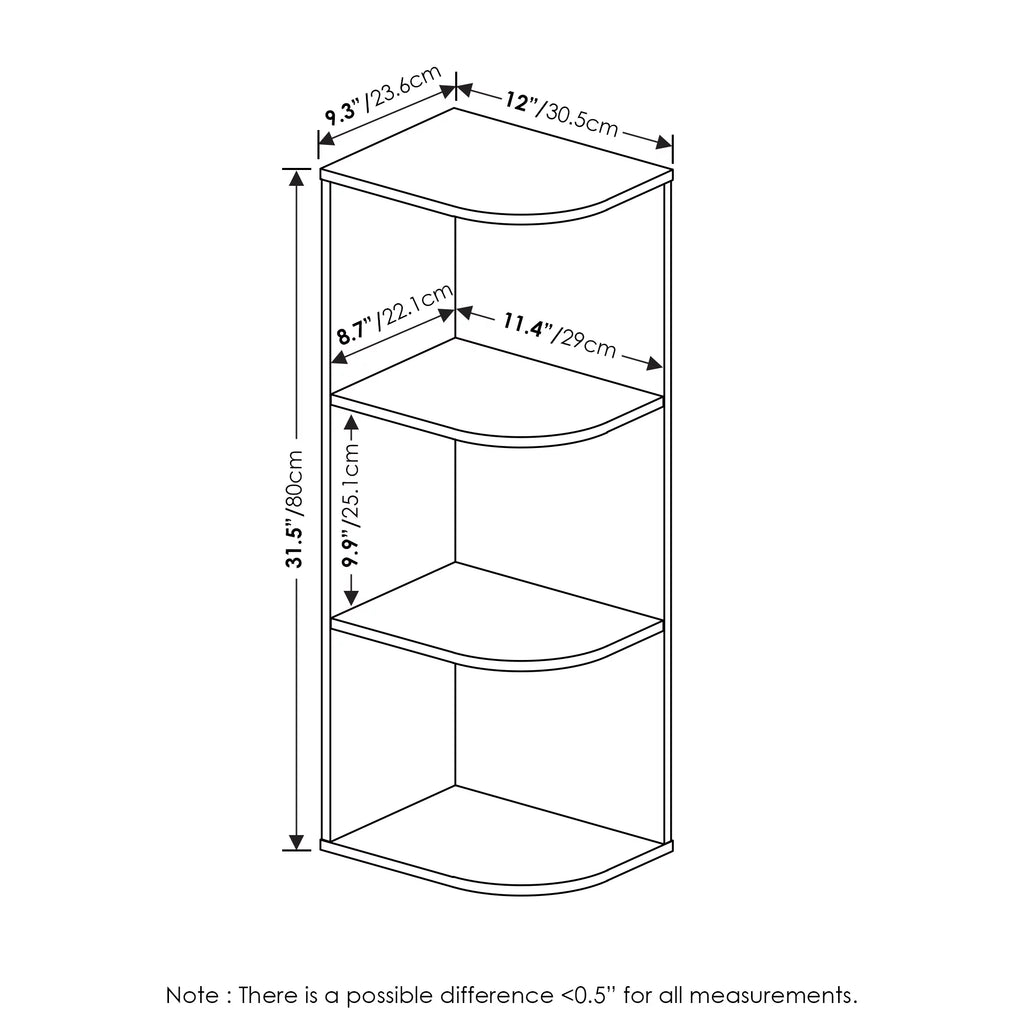 White 3-Tier Corner Open Shelf Bookcase N444542