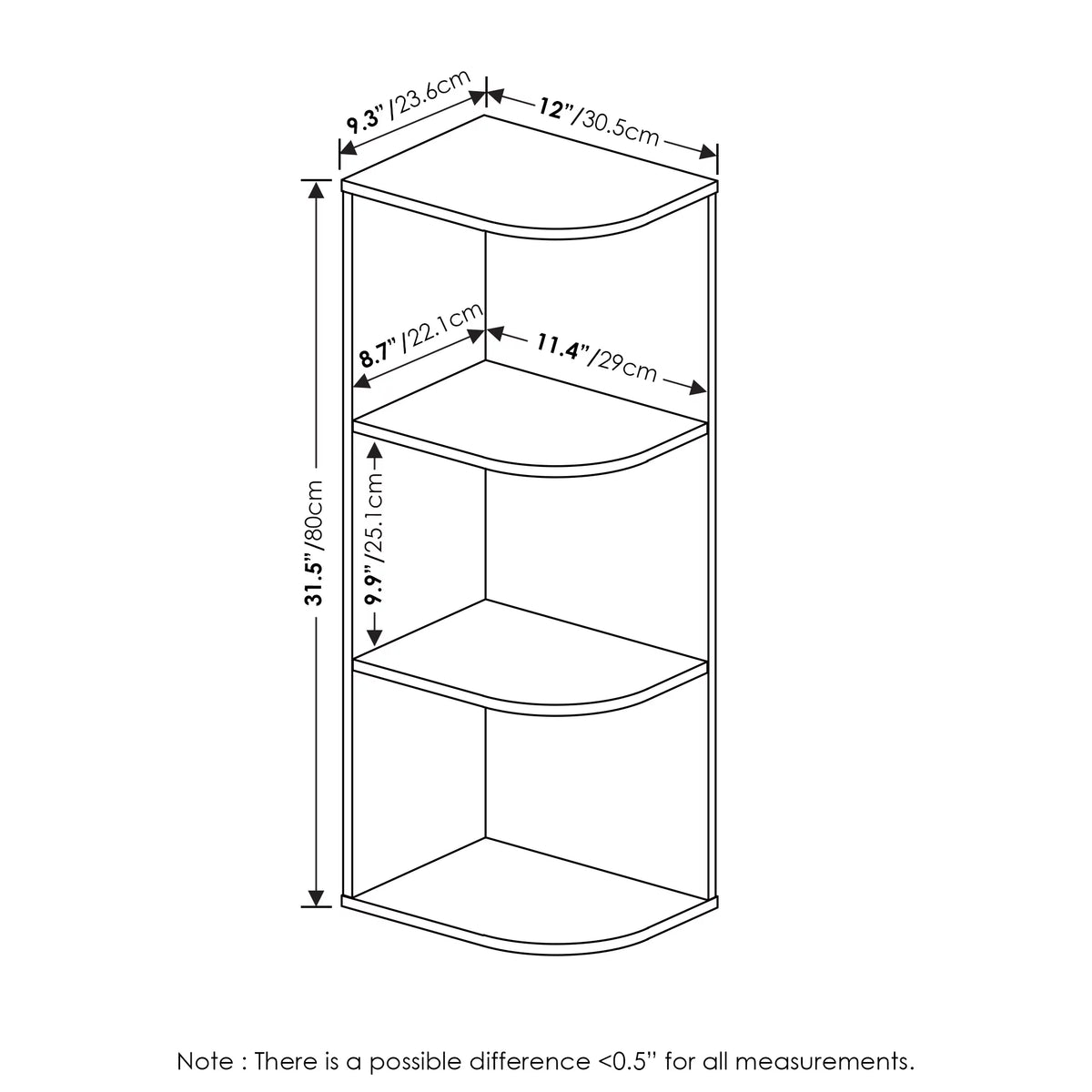 White 3-Tier Corner Open Shelf Bookcase N444542