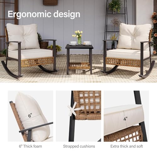 3-Piece Rocking Bistro Set with Thick Cushions and 2-Tier Coffee Table C49992