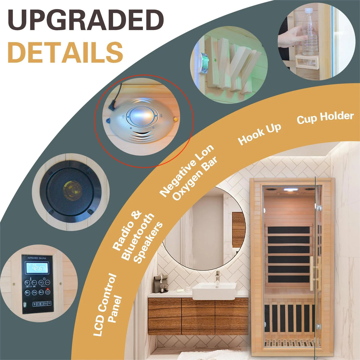 Hemlock Wooden Indoor Sauna Room 1-2 Person with Low EMF Heaters Q733926