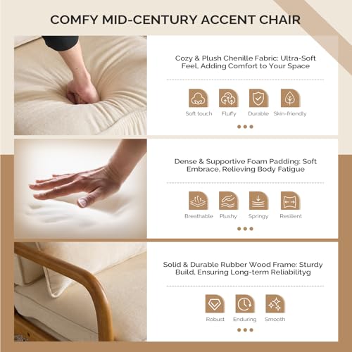 Cream Chenille Accent Chair with Cushion & Lumbar Pillow W595