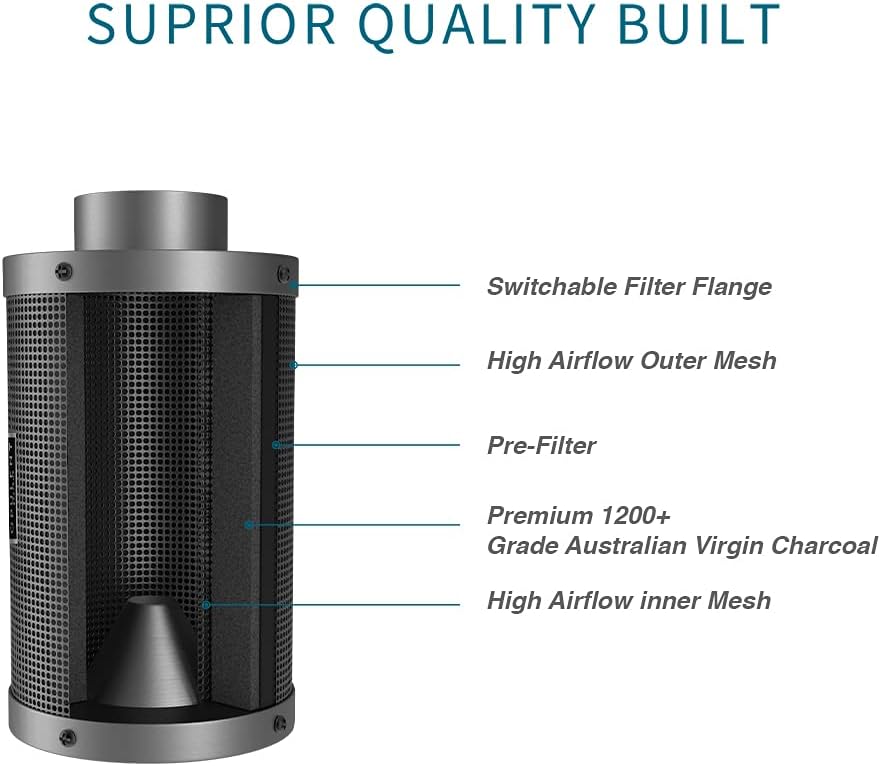 8 Inch Air Carbon Filter with Australian Virgin Charcoal and Pre-Filter T444
