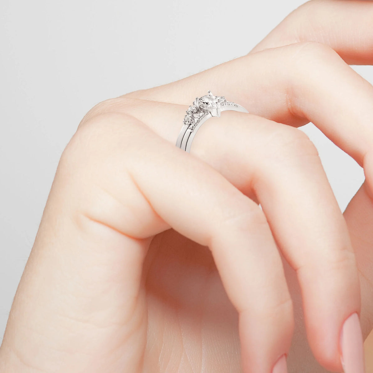 Pear White Topaz 2 Piece Engraved Wedding Set F647511