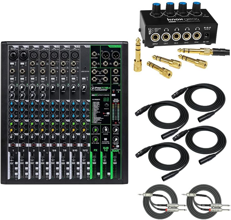 12-Channel Mixer with Headphone Amp, 4 XLR Cables, and 2 Breakout Cables Bundle C469191
