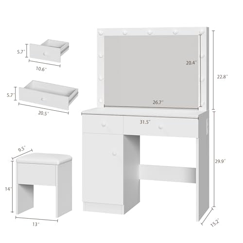 White Vanity Desk with Mirror and Lights A96543
