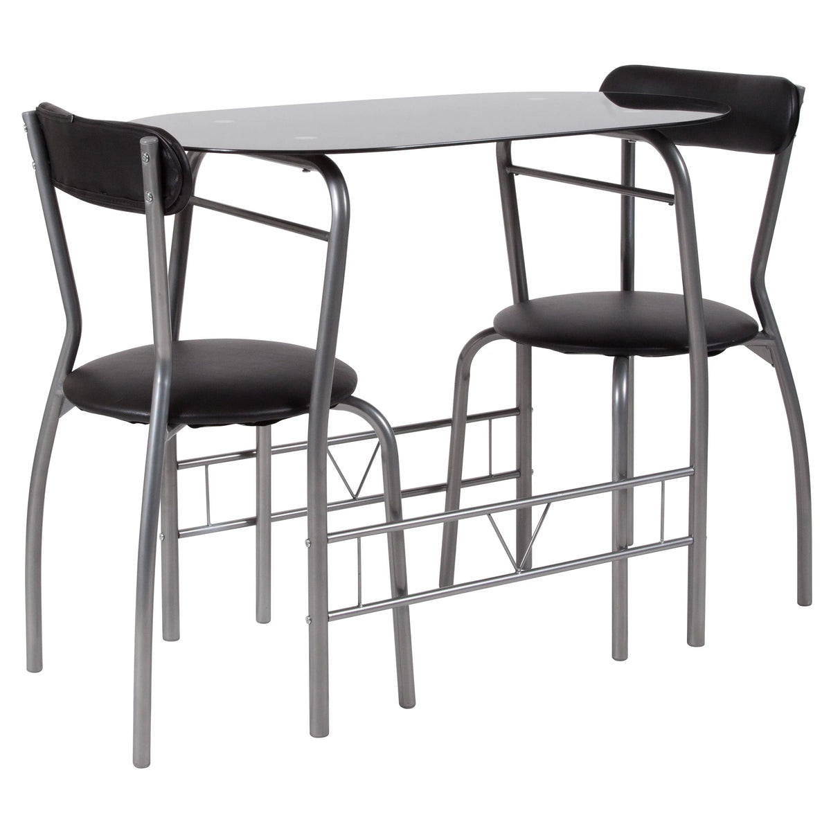 3 Piece Bistro Set with Black Glass Top Table and Black Vinyl Chairs G9430