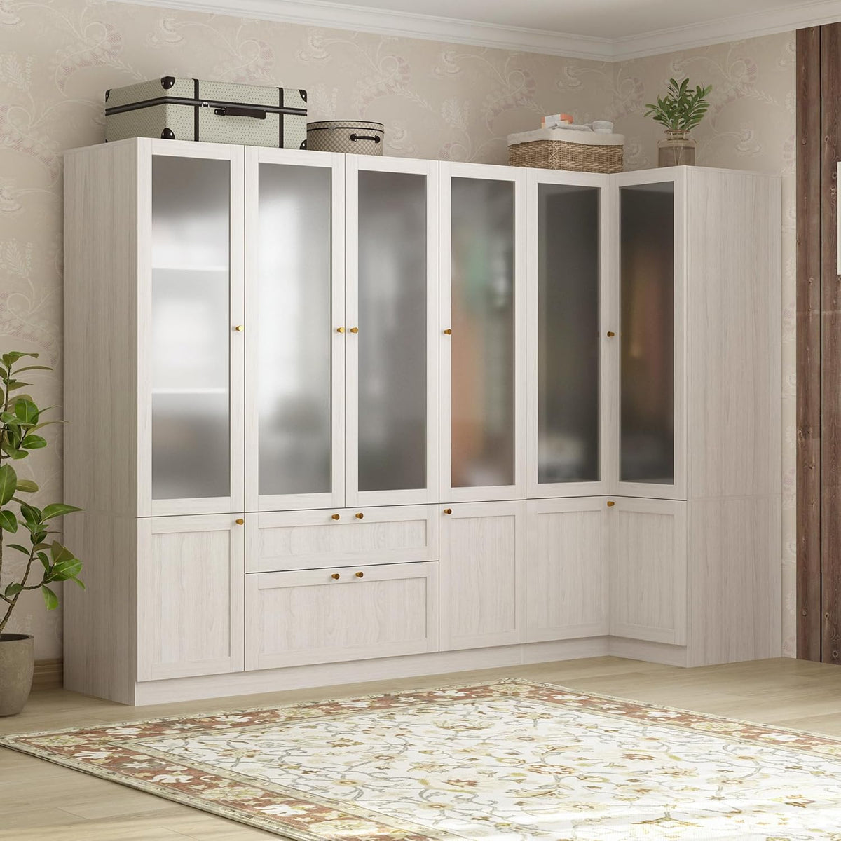 98.4" L Warm Grey 6 Door Wooden Armoire Wardrobe Closet X656