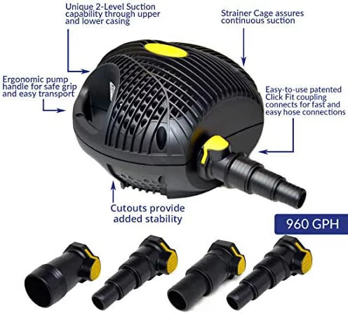 1350 Waterfall and Filter Pump for Ponds Up to 2700-Gallon X720