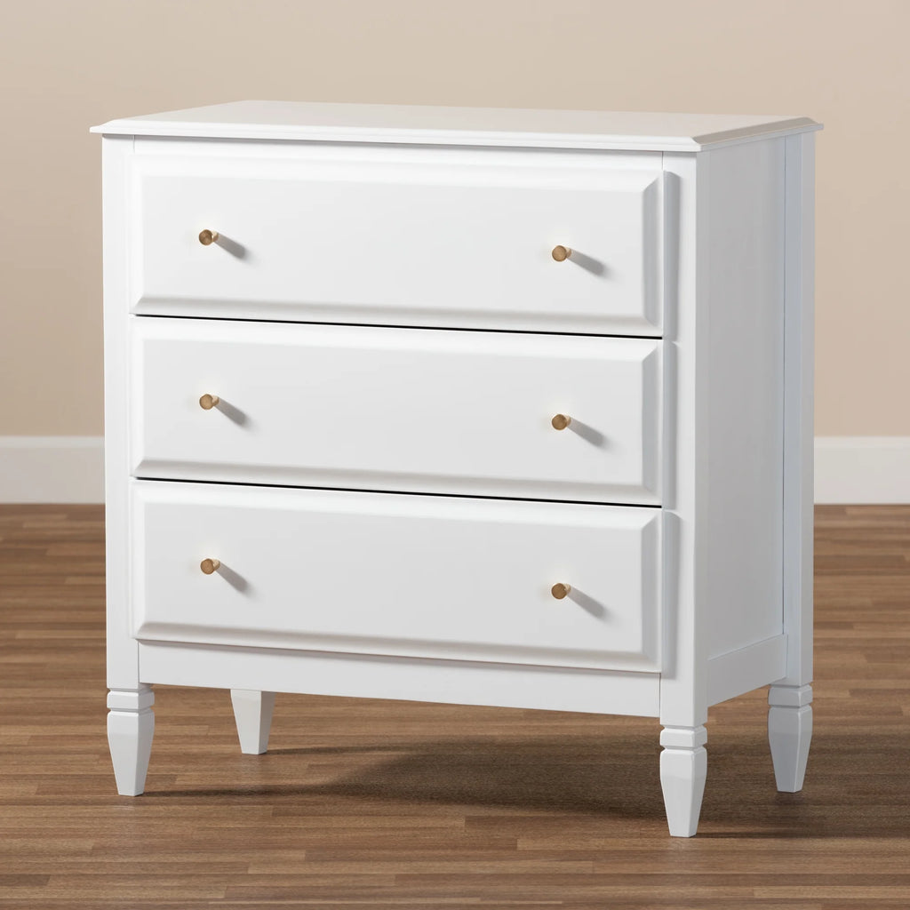White 3-Drawer Wood Bedroom Chest D133