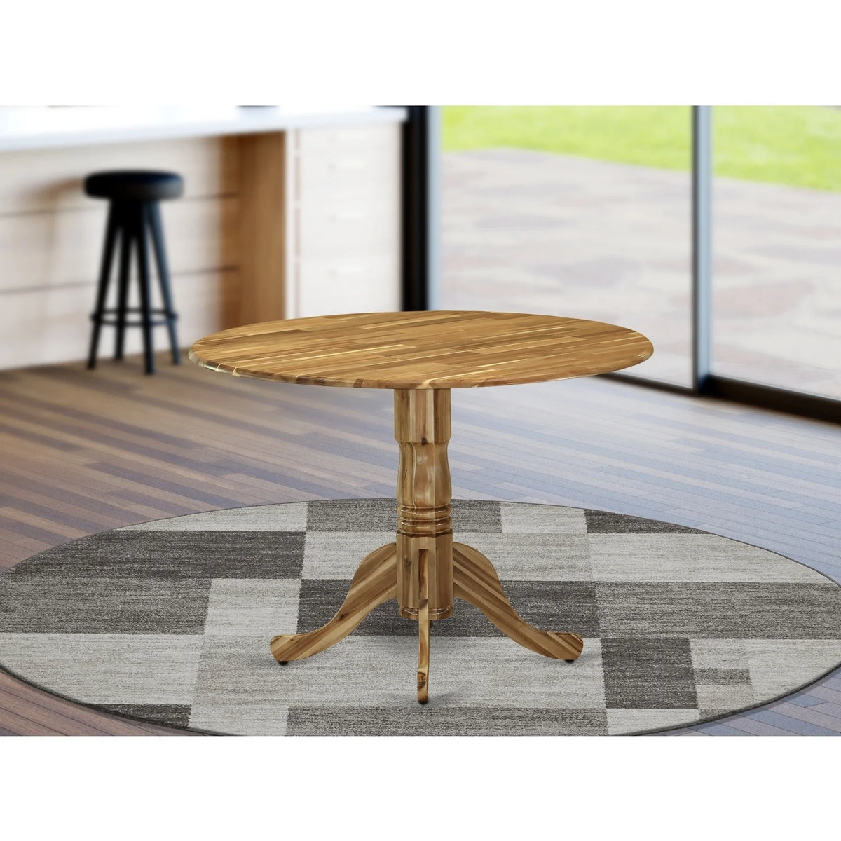 Acacia Wood Round Dining Table with Drop Leaves I832312