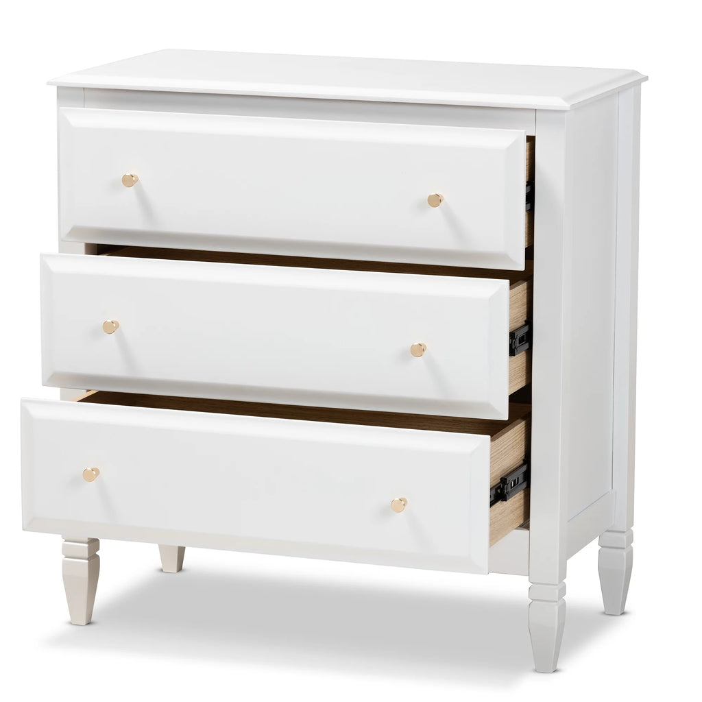 White 3-Drawer Wood Bedroom Chest D133