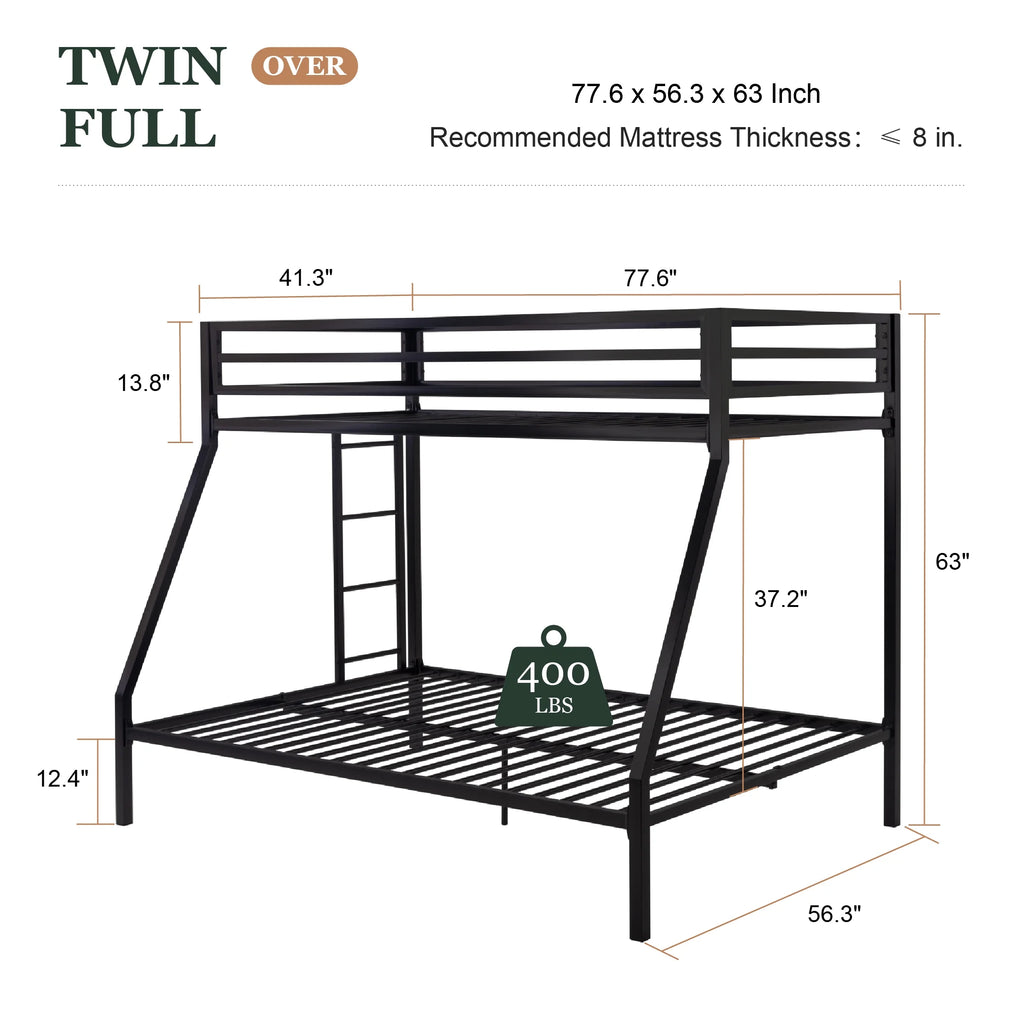 Black Twin Over Full Metal Bunk Bed with Stairs L91098