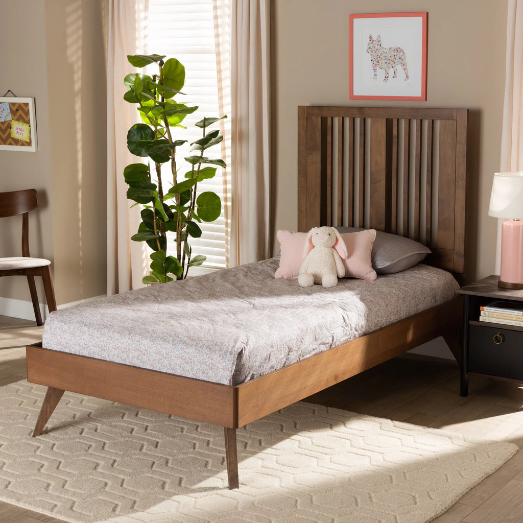 Twin Ash Walnut Wood Platform Bed H620