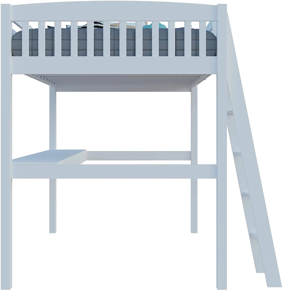 Solid Wood White Twin Size Loft Bed Frame with Desk & Stairs M25442