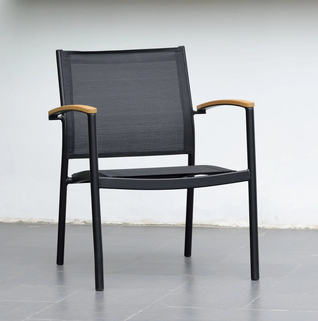 Black Aluminum Teak Finish Stacking Sofa Chairs, Set of 2 Z107