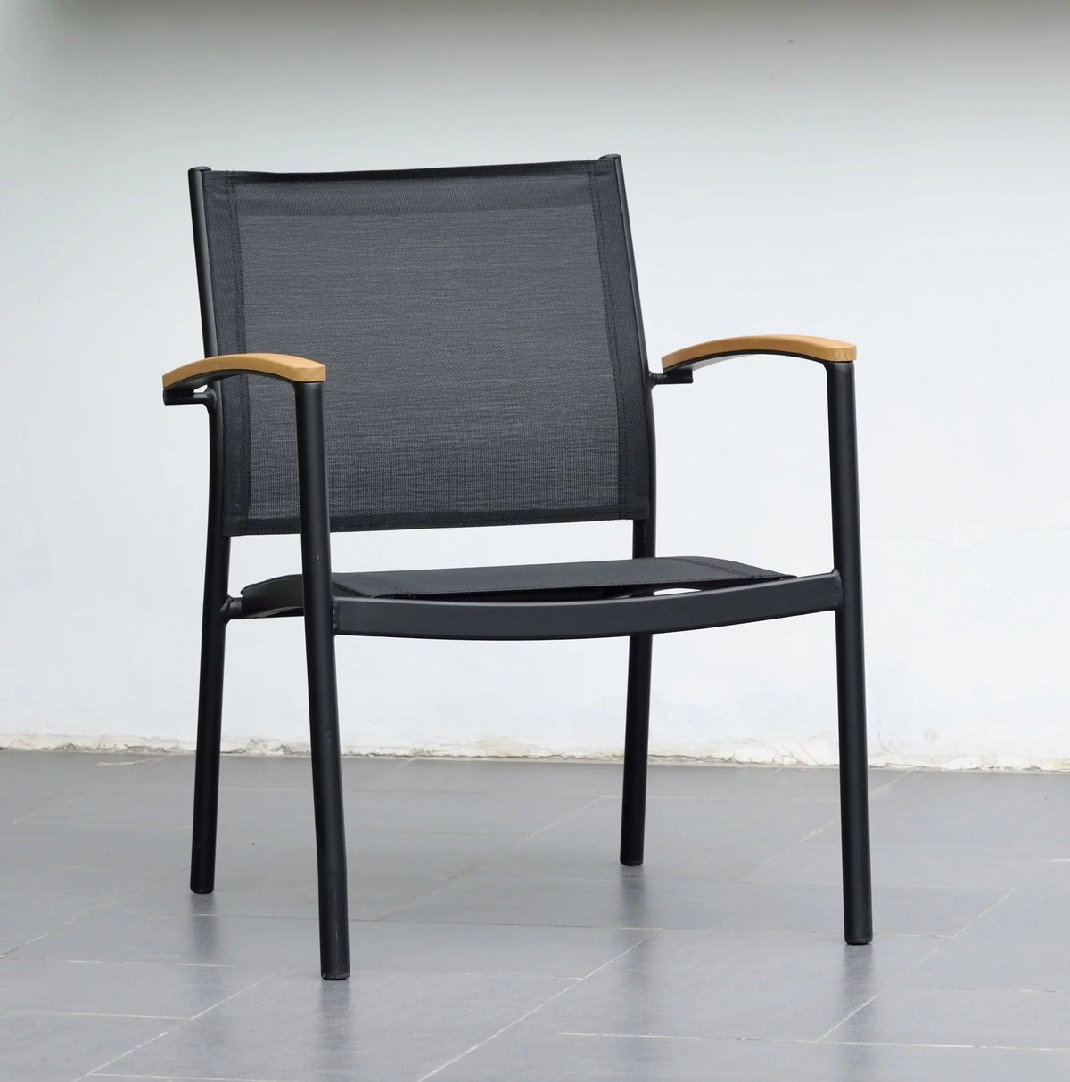 Black Aluminum Teak Finish Stacking Sofa Chairs, Set of 2 Z107