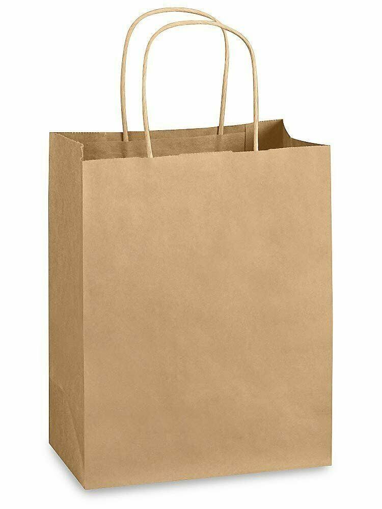 250 Brown Kraft Paper Shopping Bags 8 x 4.75 x 10.5 Y629666