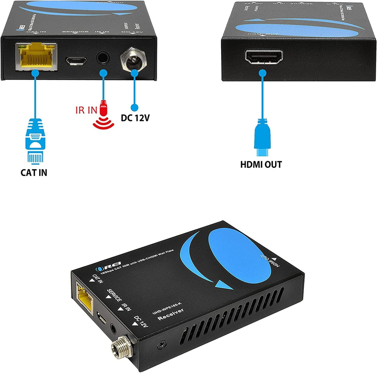 4K HDMI/USB-C Extender over Cat6/Cat7 Cable Wall Plate Transmitter Q29316