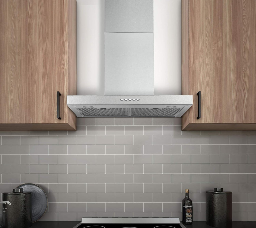 30” 600 CFM Wall-Mounted Convertible Rectangular Range Hood with LED Lights Stainless Steel Z3512