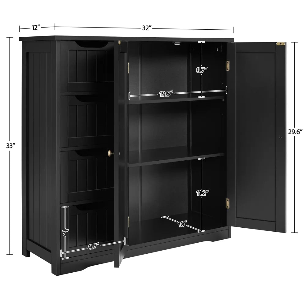 Black 4 Drawer Wooden Floor Storage Cabinet with Adjustable Shelf T35250