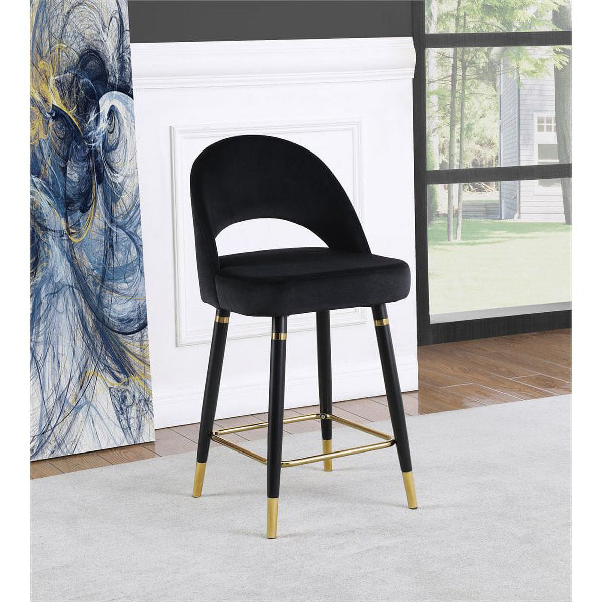 Arched Back Upholstered Counter Height Stool in Black J83917