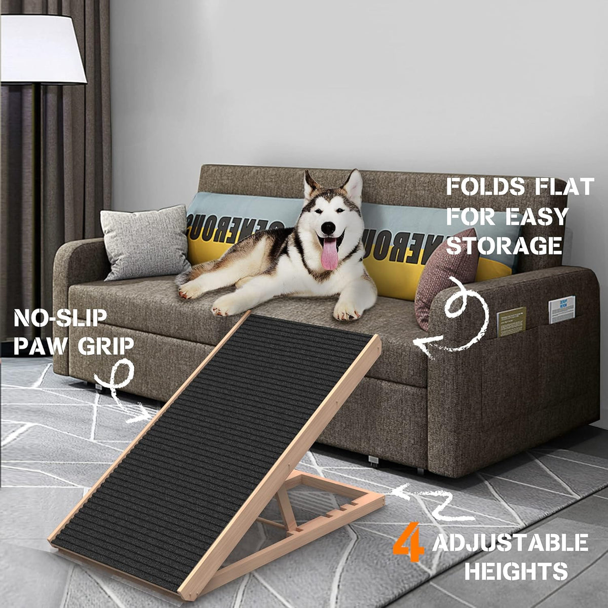 Adjustable Folding Pet Ramp with Non Slip Carpet Surface B56077