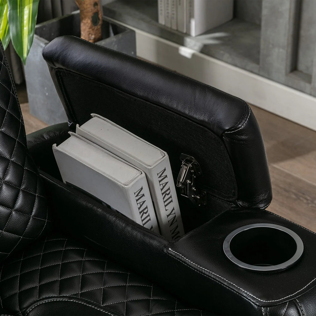 Oversized Faux Leather Home Theater Seating with Cup Holder Black E3353